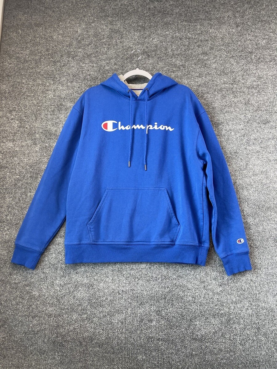 Champion Sweatshirt Men's Large Spell Out Logo Blue Hoodie Cangro