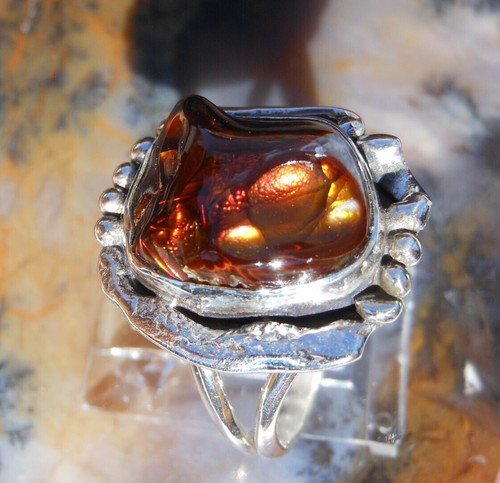 New Sterling Silver and Deer Creek AZ Fire Agate Gem ring sz 6 3/4 D107 - Picture 2 of 14