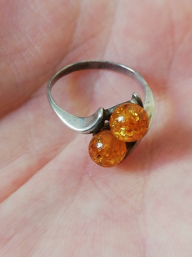 Bague femme en argent massif et 2 boules d'ambre - Foto 4 di 11