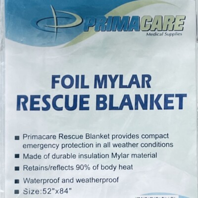 PrimaCare Foil Mylar Rescue Blanket 52'' x 84'' Single Blanket Waterproof Outdoors