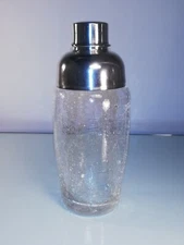 VINTAGE GRENADIER ART DECO STYLE CRACKLE GLASS COCKTAIL MARTINI SHAKER EPNS