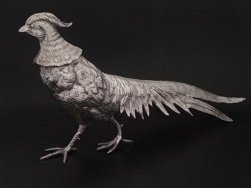 FINE PAIR VINTAGE SILVER PLATE COCK & HEN PHEASANT BIRD CENTERPIECE FIGURES - Picture 7 of 23