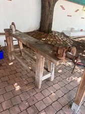 établi bois ancien avec étau et meule  200x30x75