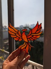 Handcrafted Stained Glass Phonix Suncatcher   Bright and Fun Window Decor