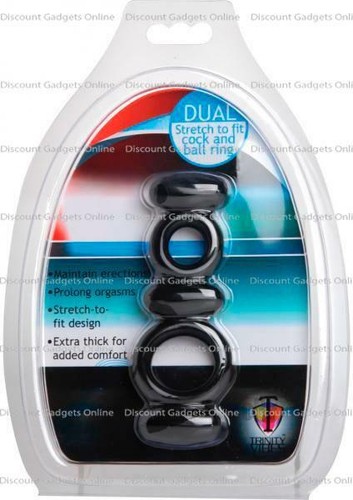 Dual Stretch To Fit Cock And Ball Ring Black & Gear Restraint Male Bondage CBT - Picture 3 of 7