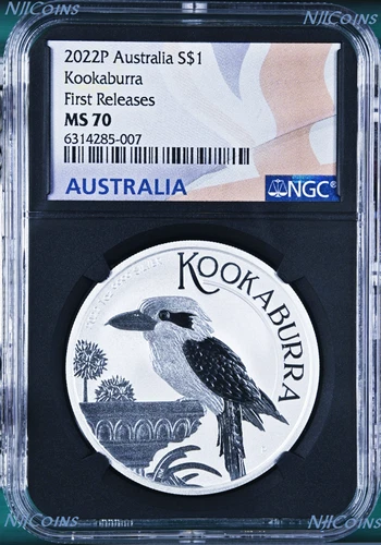 2022 Australia Silver Kookaburra NGC MS70 $1 1oz Coin Flag FR Black Core Label 
