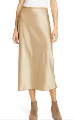 Polo Ralph Lauren Amla Bias Cut Satin Midi Skirt 0 XS Gold $298