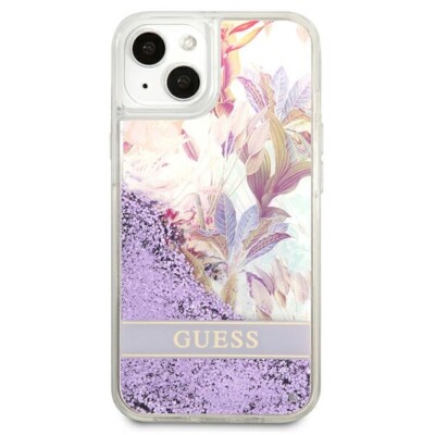 Guess iPhone 13 Mini Hülle Cover Case Flower Liquid Glitter purple
