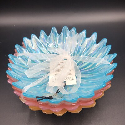 Set Of 4 Multicolor Akcam Flower Salad Dessert Cereal Bowls 6''diameter