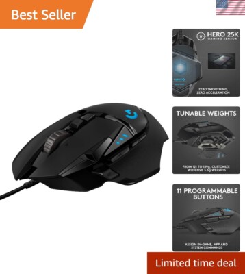Ergonomic G502 HERO Wired Gaming Mouse: Adjustable Weights & On-Board Memory