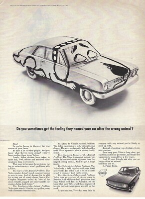 1967 Volvo Named Your Car after the Wrong Animal? Vintage Mag Print Ad/Poster