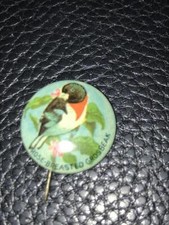 Vintage Wild Bird Pinback - Rose-Breasted Grosbeak - Tin Litho