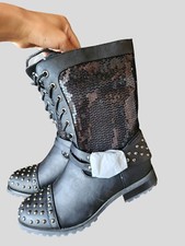 Gia Mia TGS8W Chic Biker Combat Black Size 7 Women New No Original Box