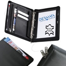 Ringbuchmappe ECHTES LEDER Ringmechanik Reißverschluss Rindleder Schwarze Mappe 