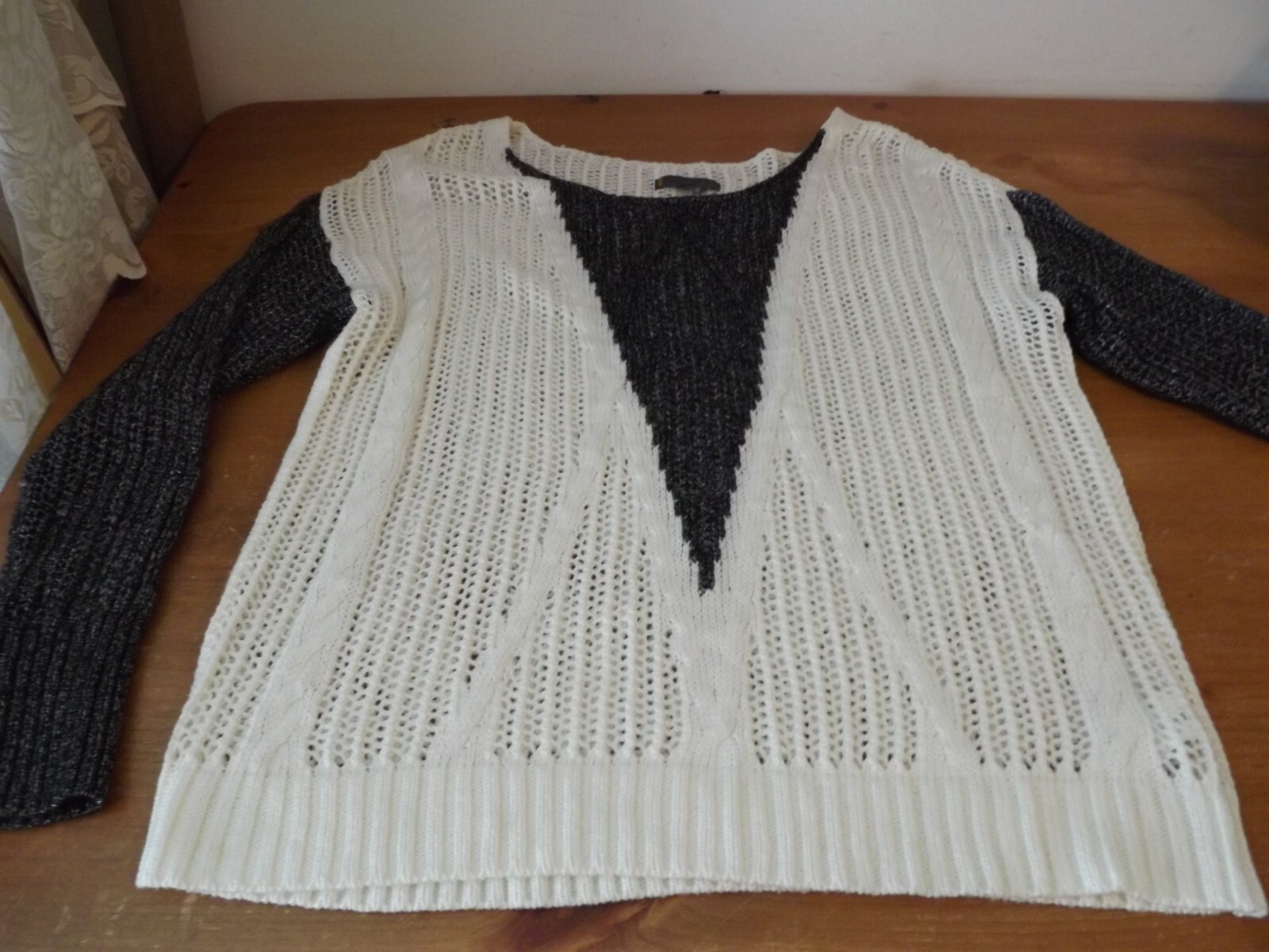 jeans by buffalo PULLOVER SWEATER CREAM & GRAY KNIT SZ LARGE-image