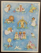 Vintage Hallmark Glitter Nativity Jesus Angels Christmas Sticker Sheet