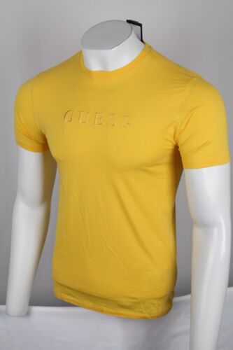 GUESS Men's Short Sleeve Classic Pima Embroidered Crew T Shirt Yellow - Picture 1 of 3