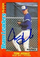 Tom Henke autographed Baseball Card (Toronto Blue Jays) 1988 Fleer Kaybee #12