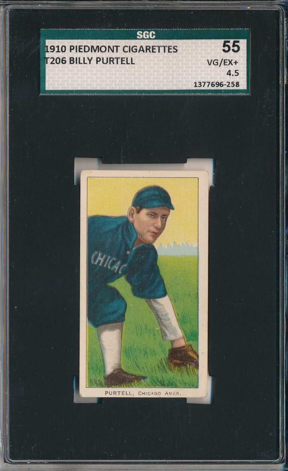 1910 T206 PIEDMONT - BILLY PURTELL - SGC 55 VG/EX+ 4.5 (SVSC) - CENTERED!