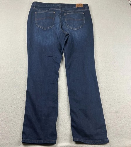Lee Jeans Womens 18 L Blue Denim Flat Front Regular Fit Mid Rise Straight Leg - Picture 3 of 11