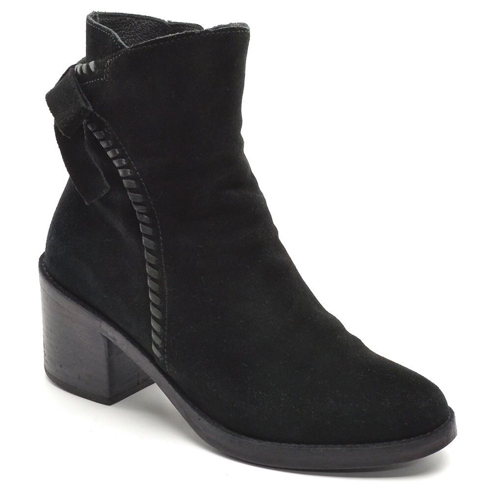 Ladies UGG Fraise Bow Ankle Boots 38 / 7 Black Suede Round Toe Zip Booties Shoes