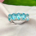 Silver 5 Oval Blue Topaz with Heart Detail Ring-Sterling-Natural Gems-Vintage