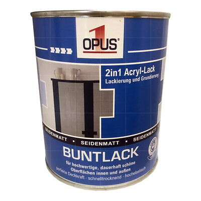 OPUS 2IN1 Acryl Buntlack seidenmatt 0.75 Liter Acryllack Grundierung Holzlack