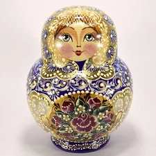 6" 15 PIECE SET GORGEOUS RUSSIAN AUTHENTIC MATRYOSHKA NESTING DOLLS 15PCS BLUE