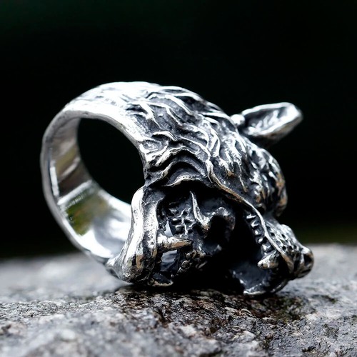 Edelstahl Vampirschädel Wolf Ring für Herren Biker Punk nordisches Amulett Schmuck - Bild 4 von 7