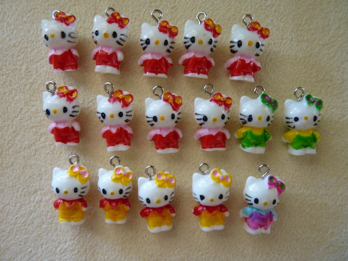 Hello Kitty Character Charms Lot of (16) Hard Plastic Dimensional