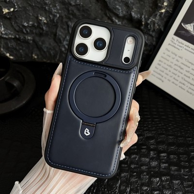 For iPhone 17 Pro Max 16 15 Magnetic Luxury Leather Mag Safe Hidden Stand Cover