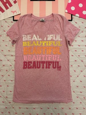 VS PINK VINTAGE Y2K SHORT SLEEVE V-NECK TEE SHIRT BEAUTIFUL LOGO RARE HTF LARGE