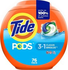 Tide PODS 3-in-1 Stain Remover Odor Fighter Color Protector 76 Ct Clean Breeze