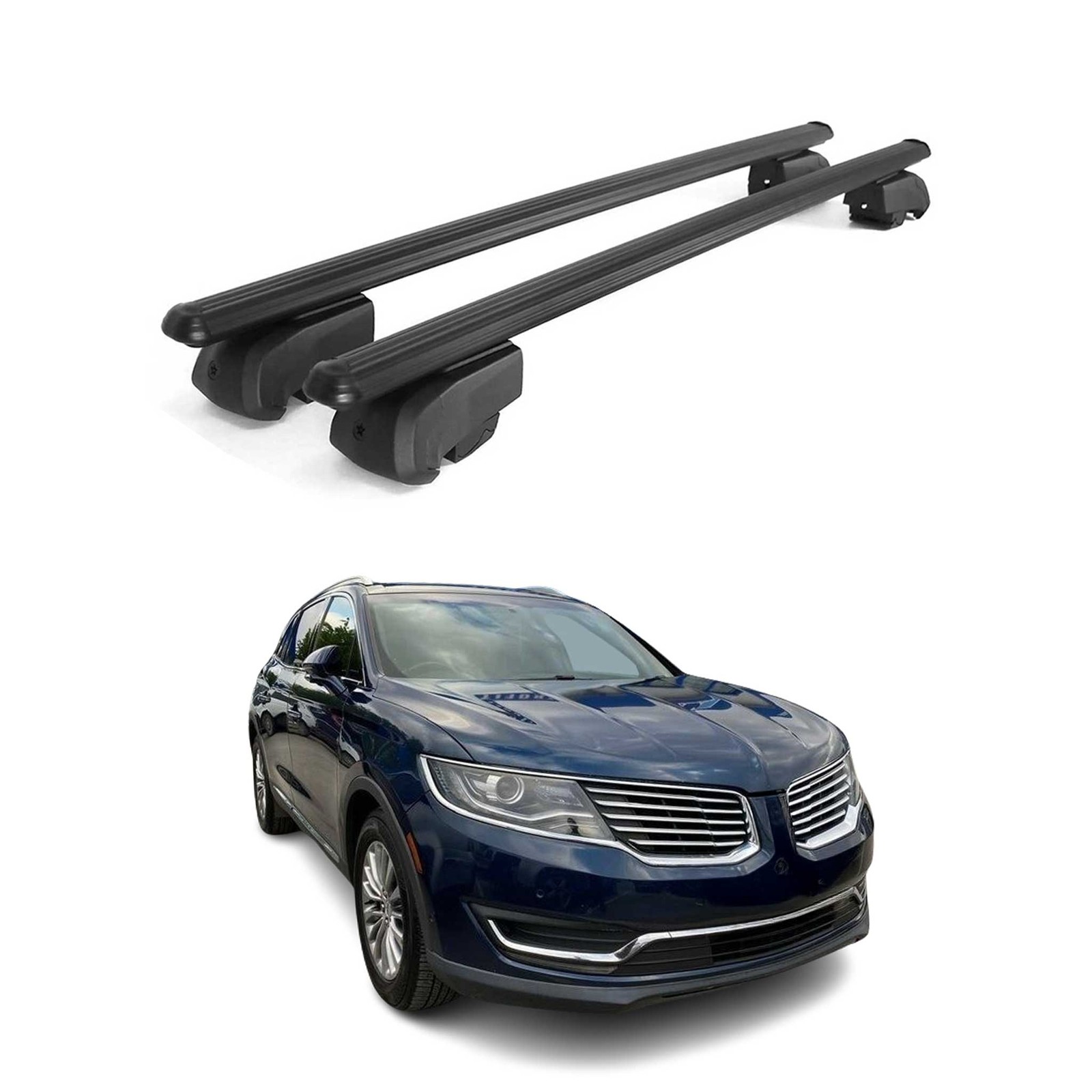 Barres de toit en aluminium noir pour Lincoln MKX 2016-2018