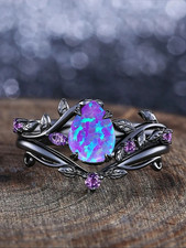 Elegant Gothic Water Drop Synthetic Opal Vine Women'S Ring Set, Dark Fairy Engag