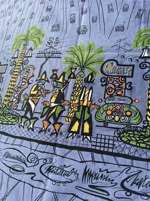 Rare VTG 1952 MCM Saul Steinburg  Tin Horn Holiday   Fabric 3.5 Yds
