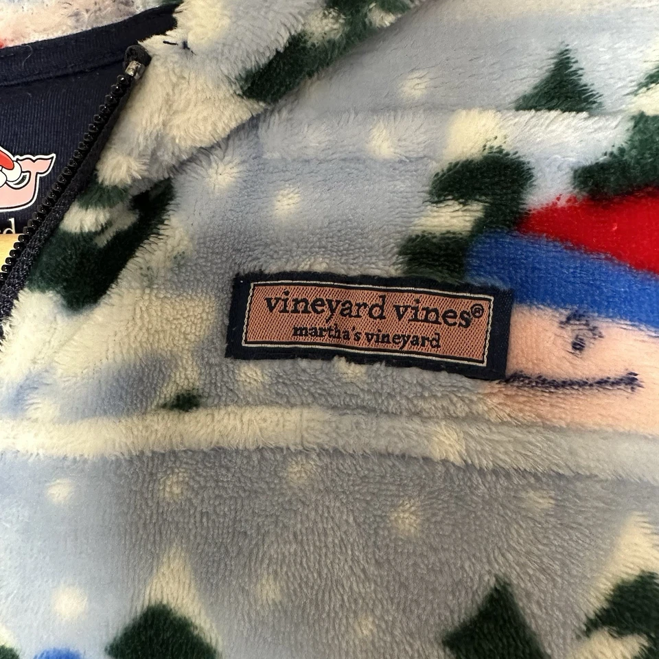 Vineyard Vines High-Pile Blue Snowman One-Piece Hooded Pajamas. Boys 7. - Image 3 of 4