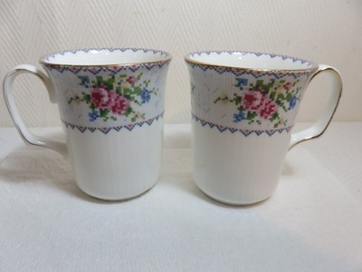 2 Royal Albert England Petit Point bone china coffee mugs