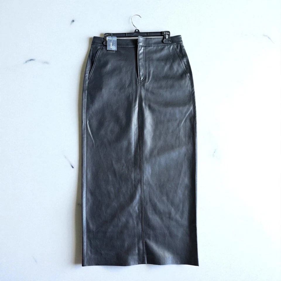 Falda Lápiz Larga Mujer EXPRESS Negra Imitación Cuero CON ABERTURA, Talla 8 Foto 2 de 4