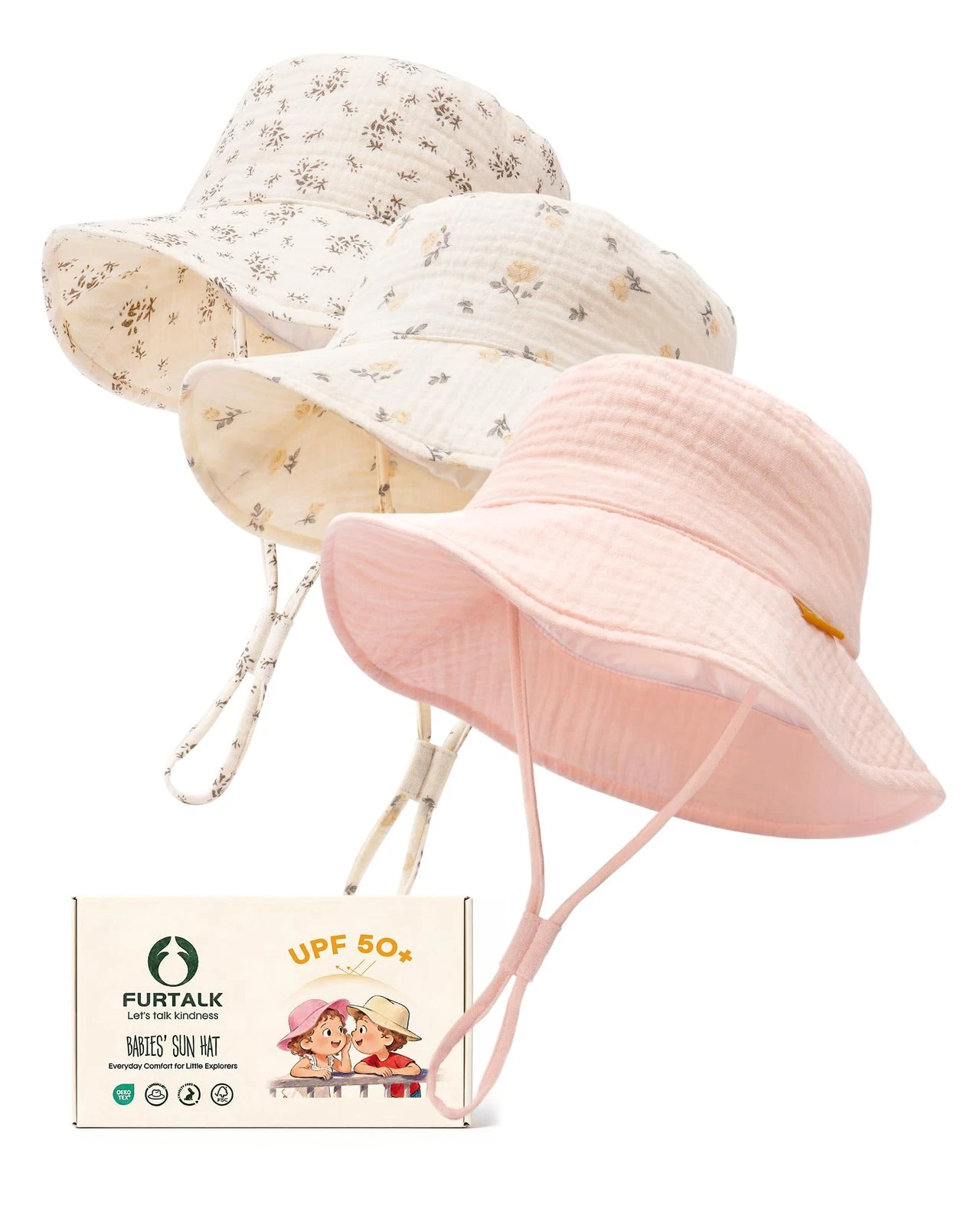 Baby Sun Hat Muslin Cotton Bucket Hat for Girls Boys Wide Brim UPF 50+ Summer...