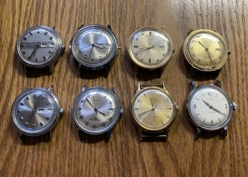 Vintage Timex Mechanical Watch Lot of  8  Parts or Repair Marlin Viscount etc