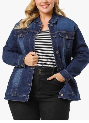 uxcell Women's Dark Blue Mid-Length Jacket 6X Plus Button Front Long Sleeve
