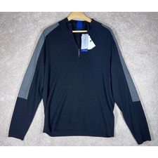 NWT Perry Ellis Motion Mens Large L Black Quarter Zip Sweater Athletic Pullover