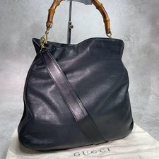GUCCI 001.1577.400047 2Way Bamboo Shoulder Bag Black Leather Gold Hardware Logo