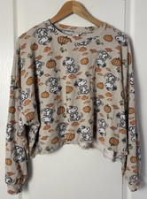 American Eagle Peanuts Snoopy Pumpkin Fall Waffle Knit Top Sz S Oversized PJ L/S