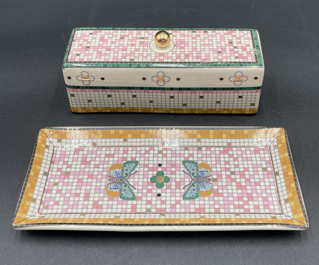 Anthropologie Bistro Garden Tile Butterfly Covered Butter Dish Stoneware New
