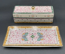 Anthropologie Bistro Garden Tile Butterfly Covered Butter Dish Stoneware New