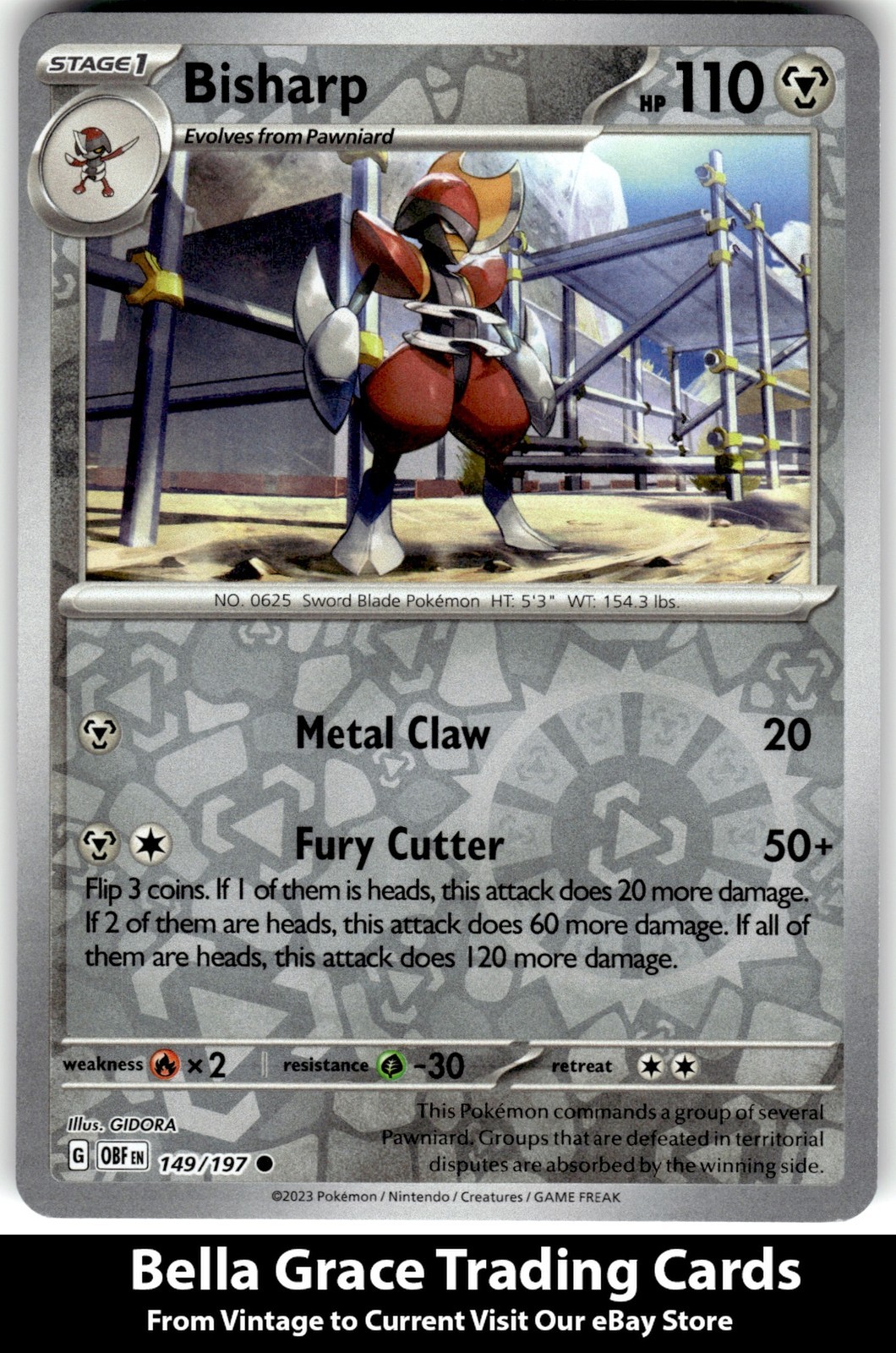 Bisharp #149/197 SV03: Obsidian Flames Pokemon Common Reverse Holo