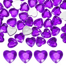 50-Pack Heart Rhinestone, 18mm Acrylic Heart Rhinestone Stickers Dark Purple 
