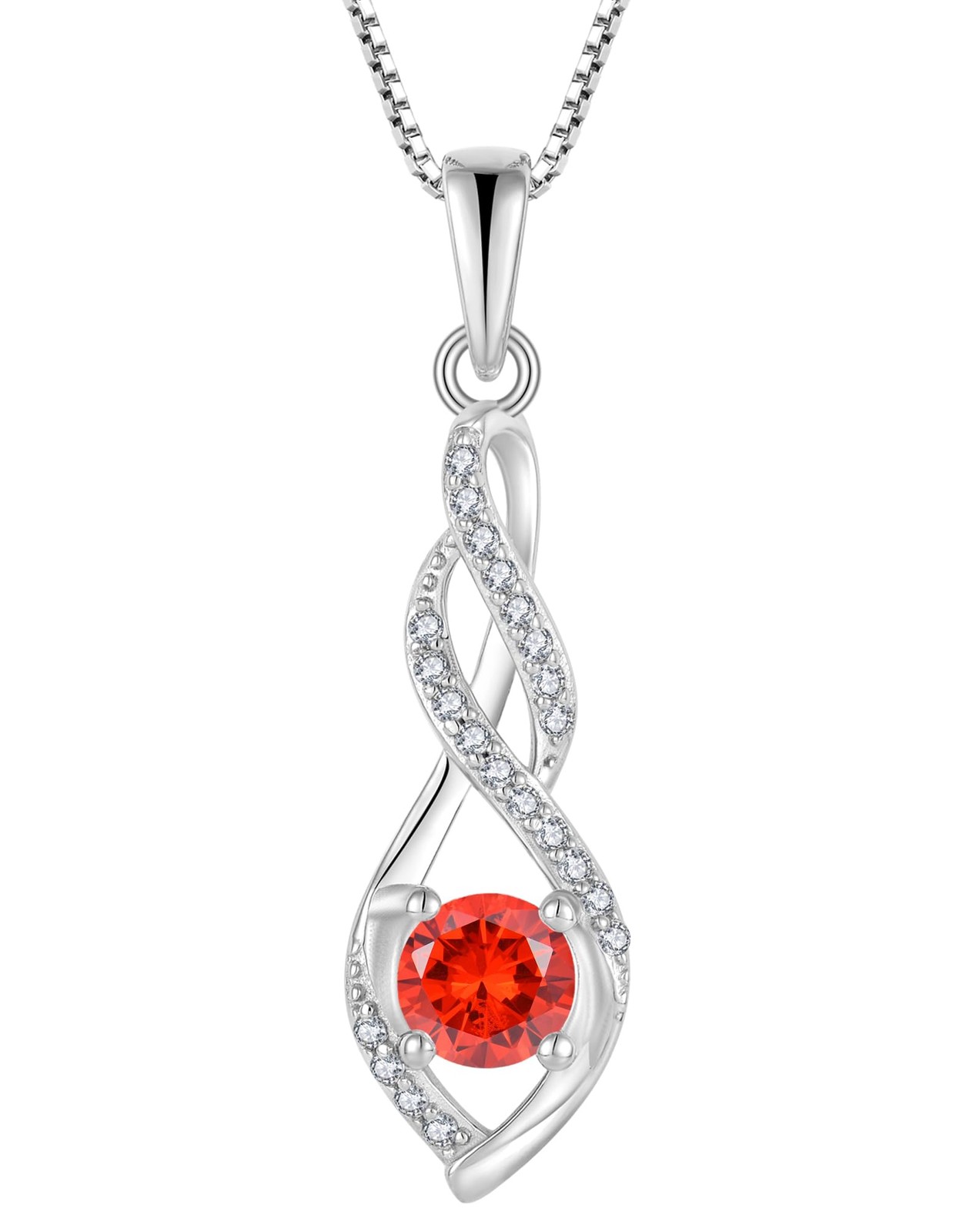 Red Garnet Infinity Twisted Necklace for Women, Solid Sterling Silver 18K Whi...